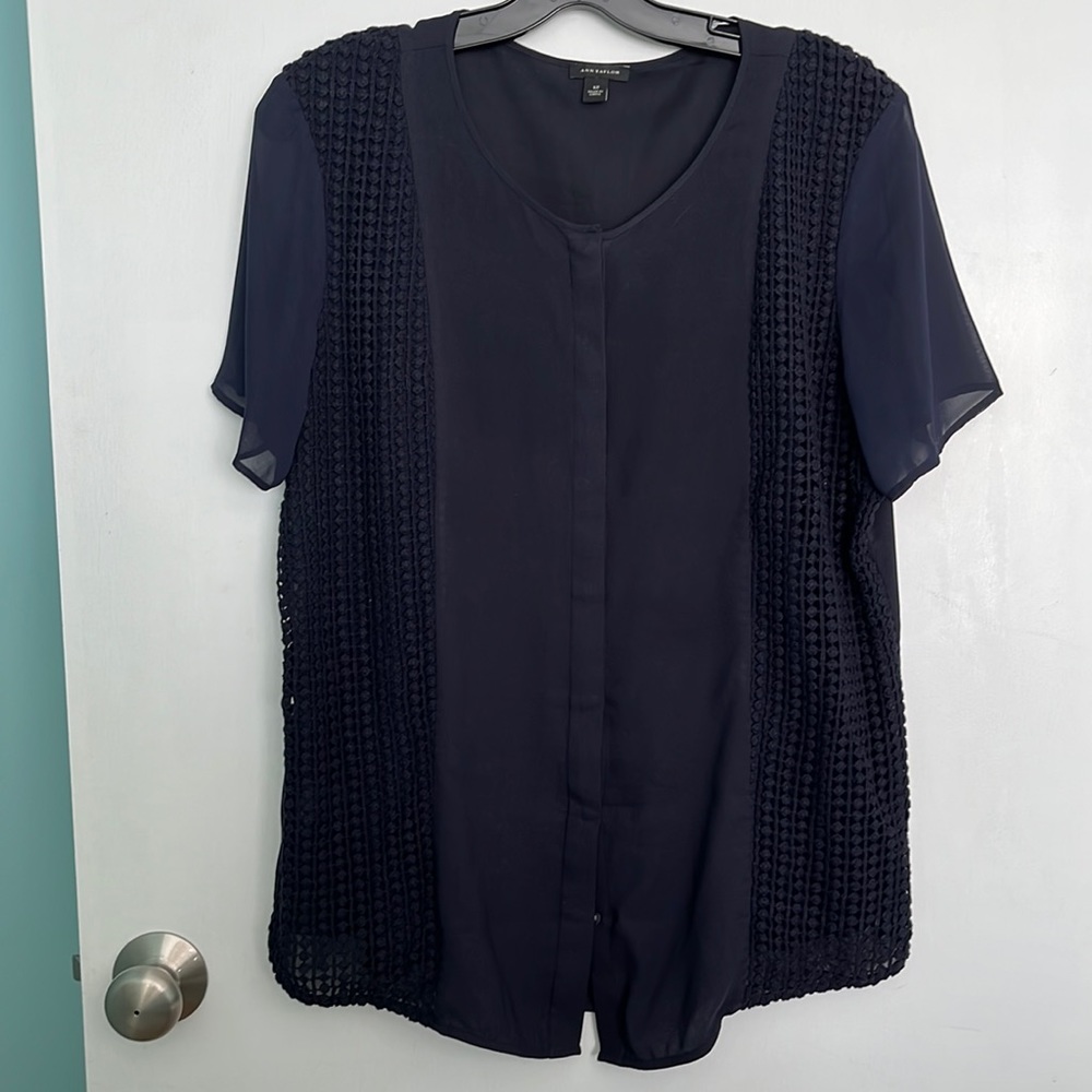 Navy button down with detailed panels